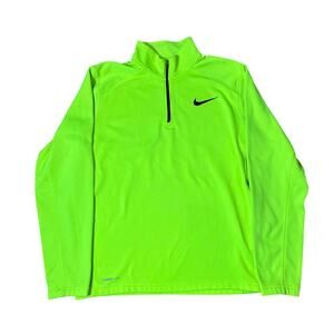 Nike ThermaFit Quarter Zip Jacket Neon Green Warm Athletic Pullover Medium